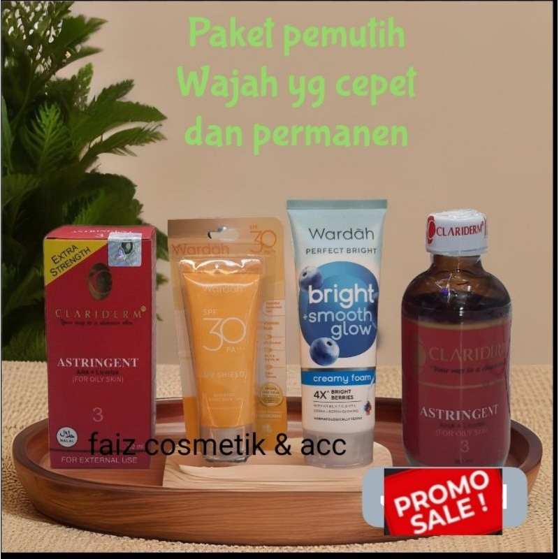 [PAKET PEMUTIH AMAN CEPET DAN HASIL PERMANEN]TONER CLARIDERM ORI ASLI,WARDAH SUNSCREEN GEL SPF 30PA+