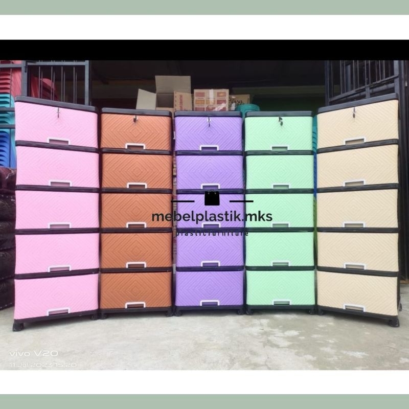 Laci Cabinet Rotan Plastik Kunci 1 +Roda Susun 3/ Susun 4/ Susun 5