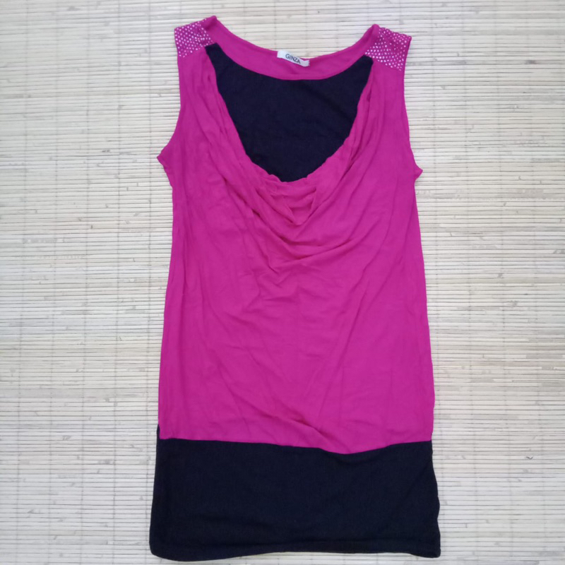 Dress baju atasan wanita pink fanta mix hitam preloved bagus cantik