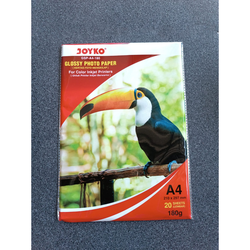 

KERTAS FOTO PRINTER GLOSSY PHOTO PAPER 180 230 GRAM MEREK JOYKO 1 PAK ISI 20 LEMBAR