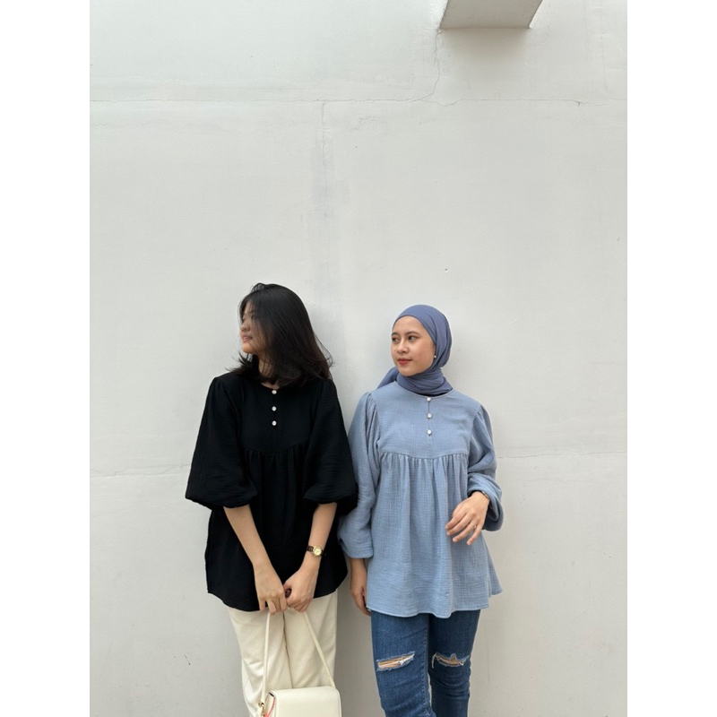FUMI TOP BLOUSE KATUN COTTON BLOUSE TANGAN PANJANG BAJU ATASAN WANITA BUSUI BUMIL HIJAB FRIENDLY POL