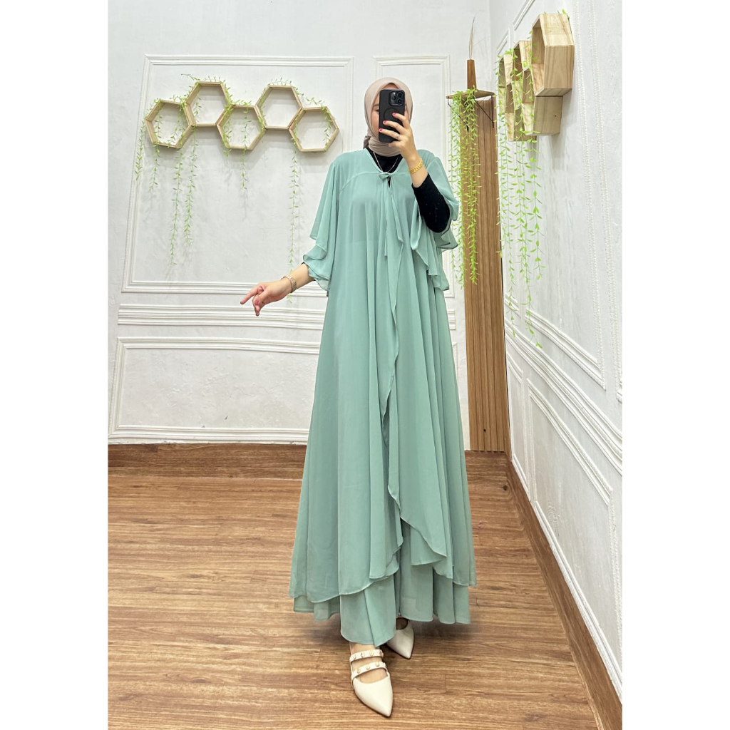 Setelan Vazella, pakaian wanita terbaru, ceruty baby doll, baju muslim, gamis