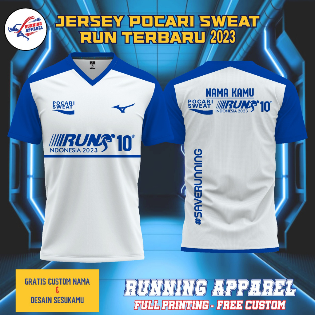 Jersey RUNNING POCARI SWEAT 2023, Jersey Olahraga bahan DRYFIT Full Printing & Bisa Requyest Desain