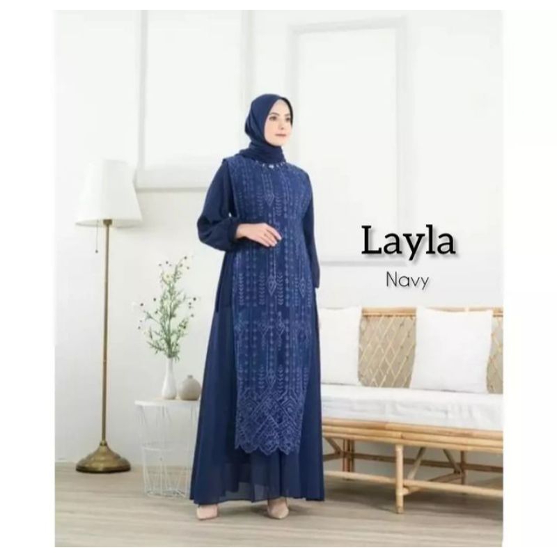 Dress Brukat Ceruty BabyDoll Premiun Layla Dress Wanita Terbaru Gamis Kekinian Elega Gamis Kondangan