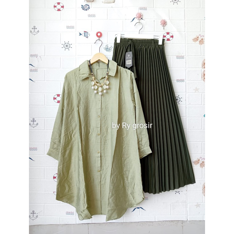Setelan Wanita Kekinian Tunik Polin Rok Plisket