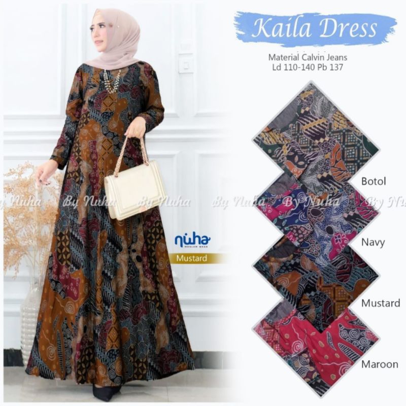 Kaila Dress Gamis Maxy Batik Diana denim