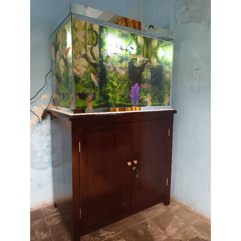 BUFET AQUARIUM KABINET AKUARIUM KAYU JATI | NAKAS TEMPAT AQUARIUM FURNITURE JATI | BUFET AQUARIUM MI