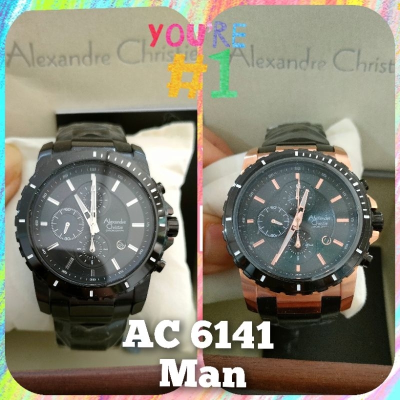 Alexandre Christie AC 6141 RoseGold Black Couple ORIGINAL