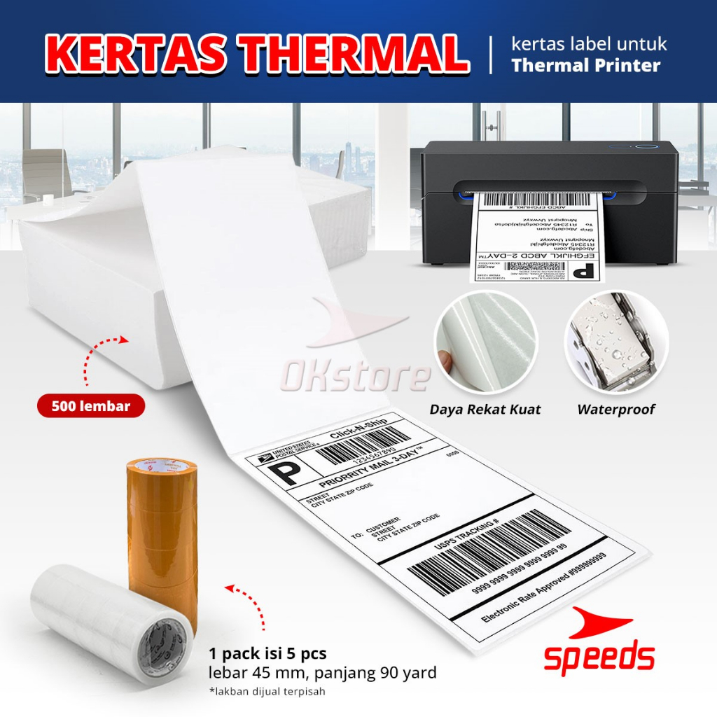 SPEEDS Kertas Printer / Kertas Label Thermal UK.100x150 isi 500 Lembar