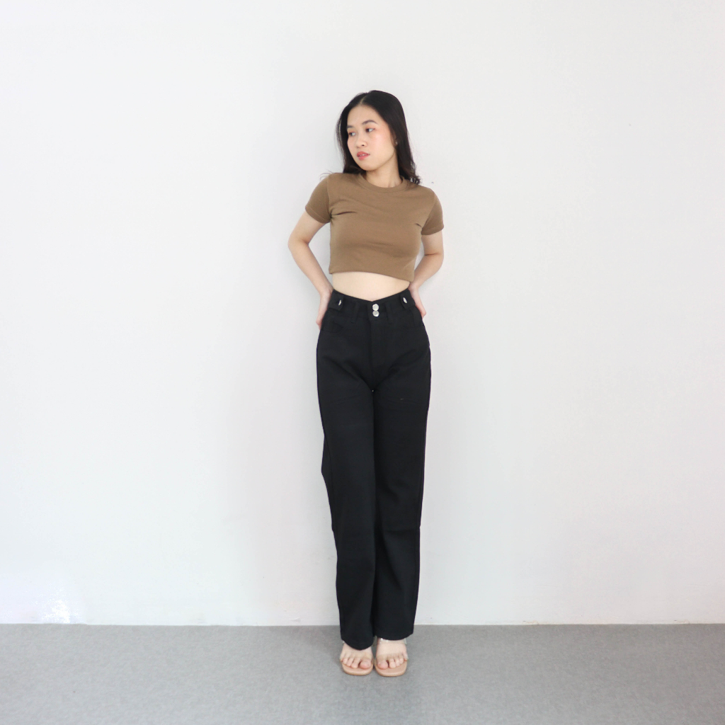 X59 Hitam Millie - Celana Jeans Wanita Highwaist Straight Jeans Kekinian