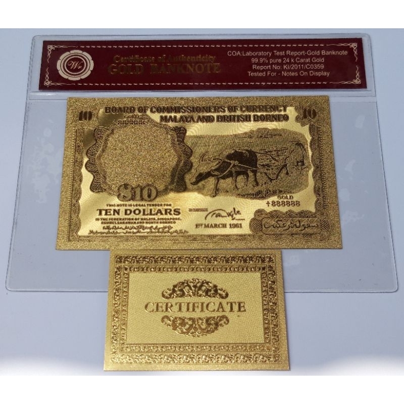 UANG SOUVENIR GOLDFOIL 10 DOLLAR MALAYA BORNEO