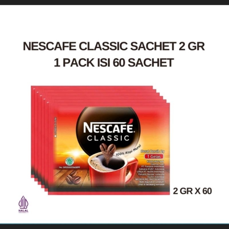 

Nescafe Classic Sachet 2 gr / 1 pack isi 60 sachet.