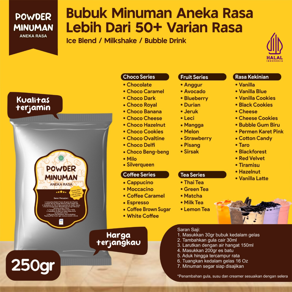 

Bubuk Minuman Kekinian 250 Gram Bubuk Serbuk Minuman Aneka Rasa Instan Boba Powder Drink