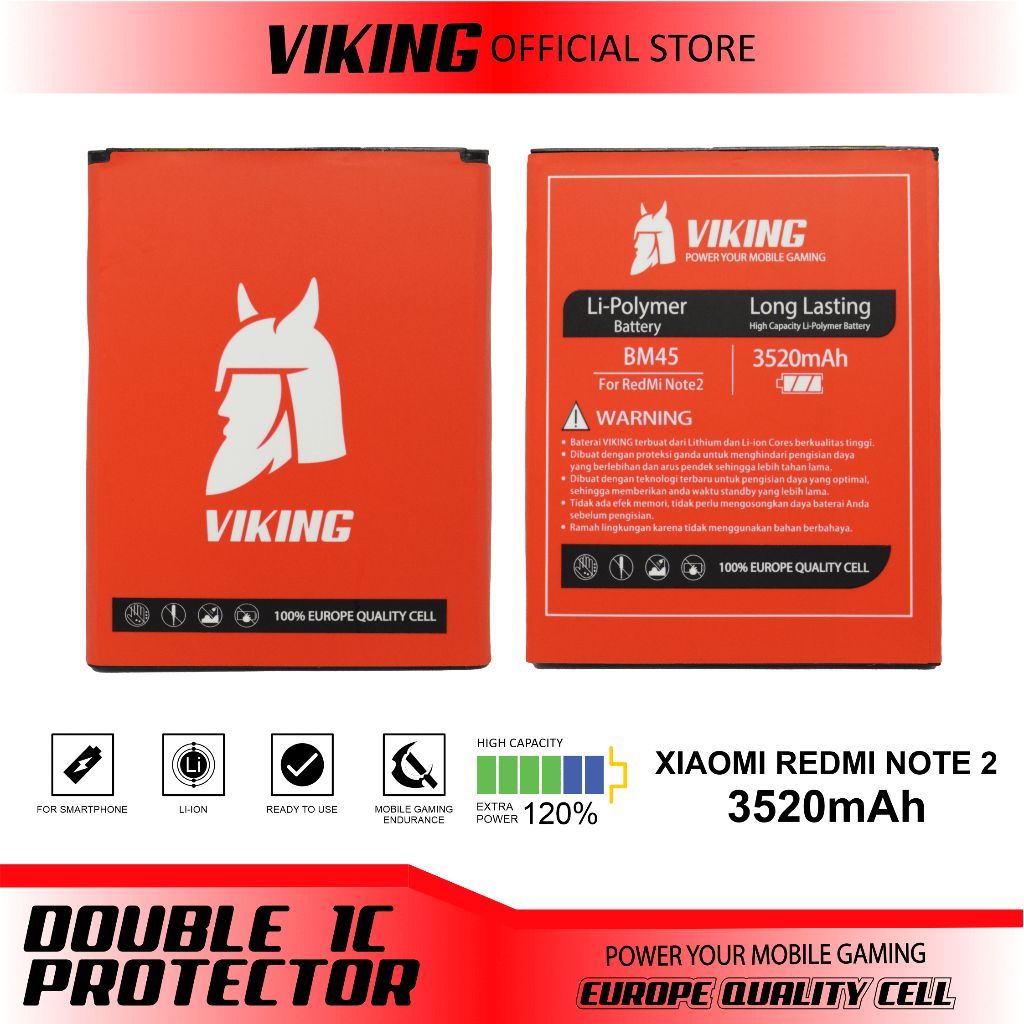 VIKING Baterai Xiaomi Redmi Note 2 BM45 Double Power