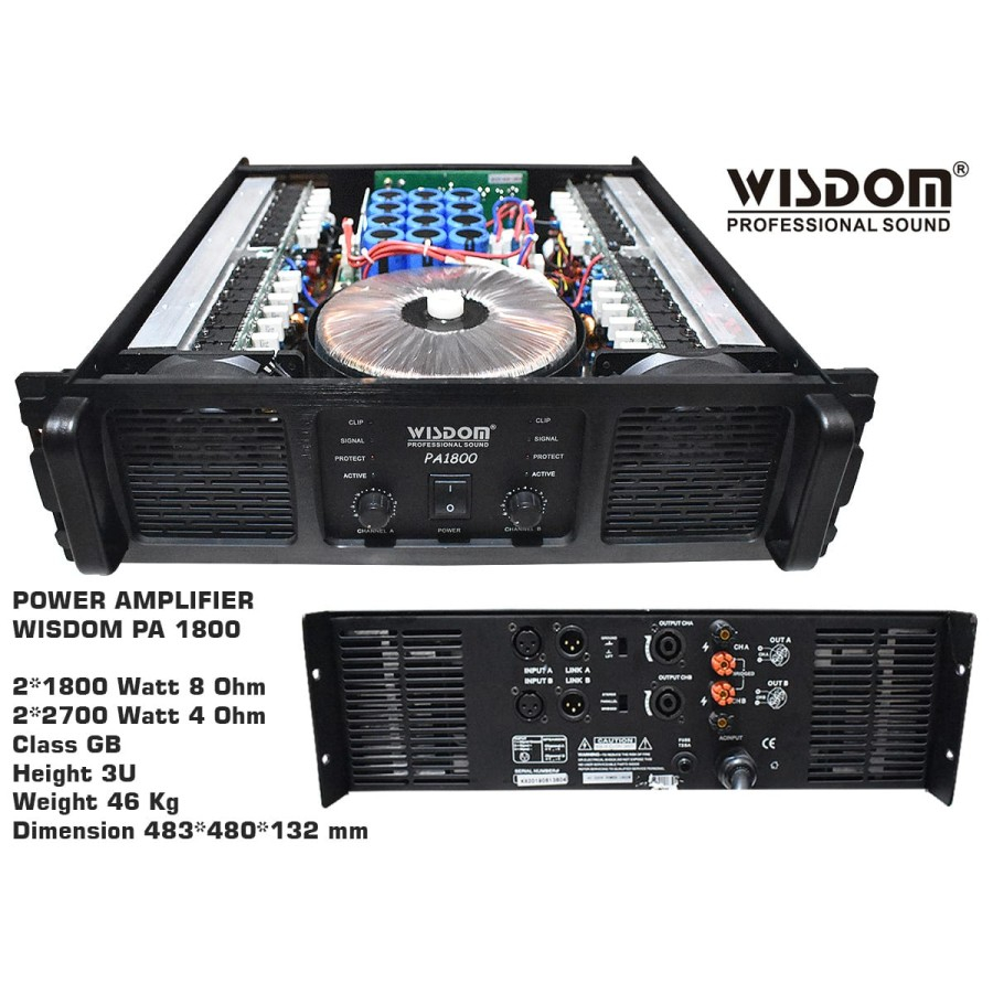Power Wisdom PA1800 Class GB 2 x 1800 Watt 8 Ohm Bonus Packing Kayu