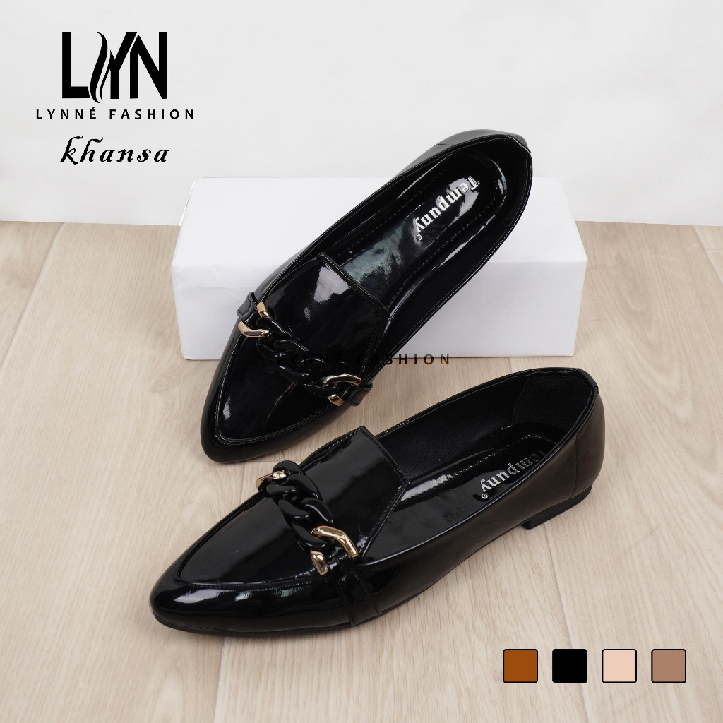 LYN Khansa Flatshoes Wanita Kasual Motif Rante Bahan Glossy