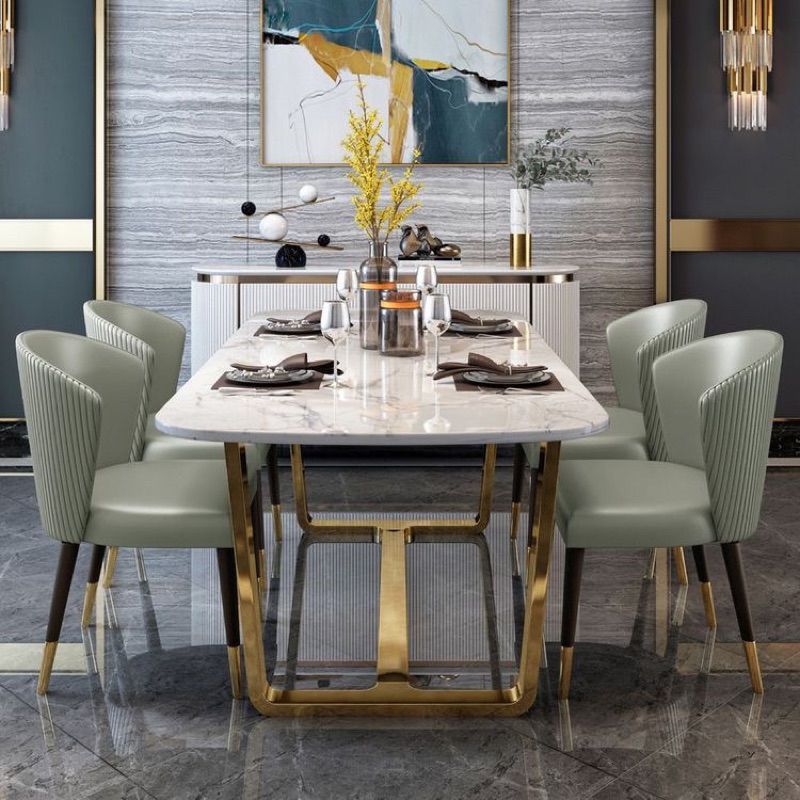 DINING SET MARMER || SET MEJA MAKAN STAINLESS STEEL || KURSI MAKAN STAINLESS STEEL || TOP TABLE 160x