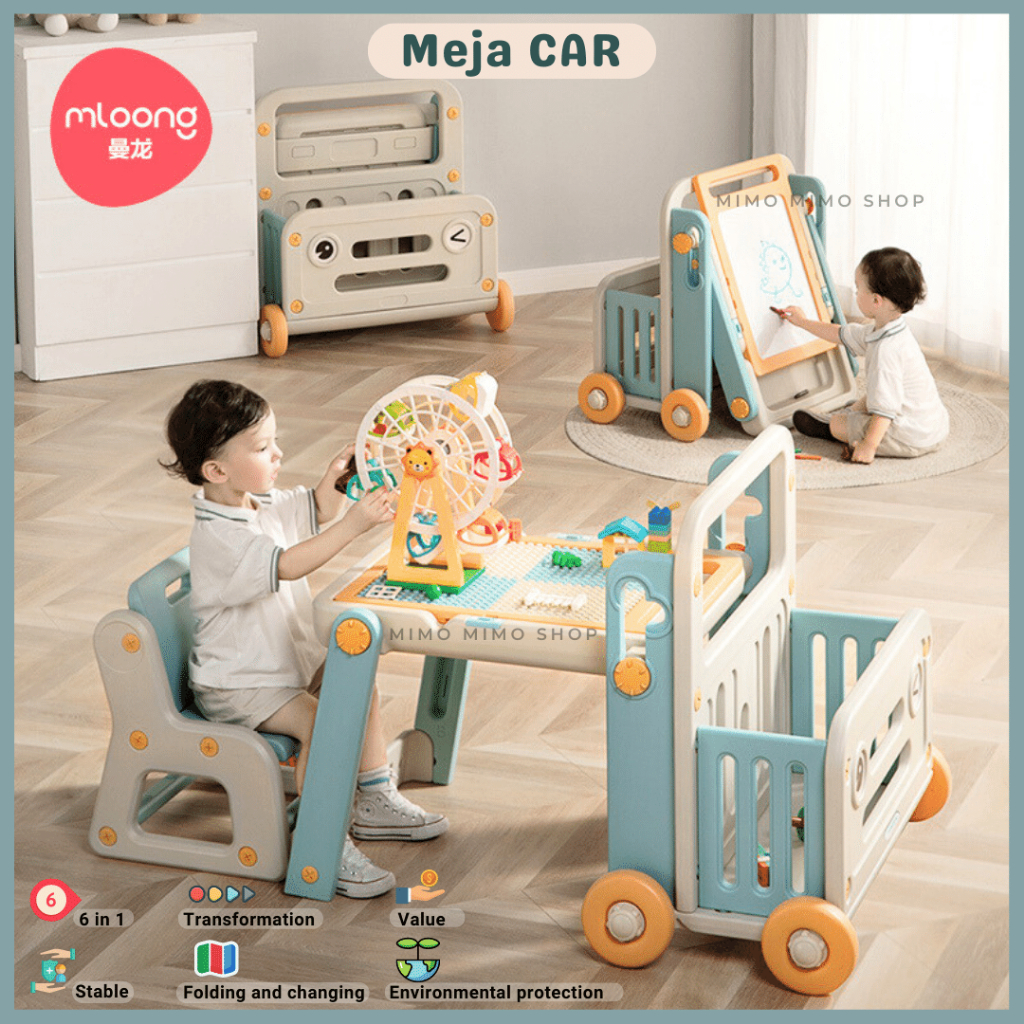 Meja balok CAR - Set meja kursi Storage multifungsi Building blocks bricks
