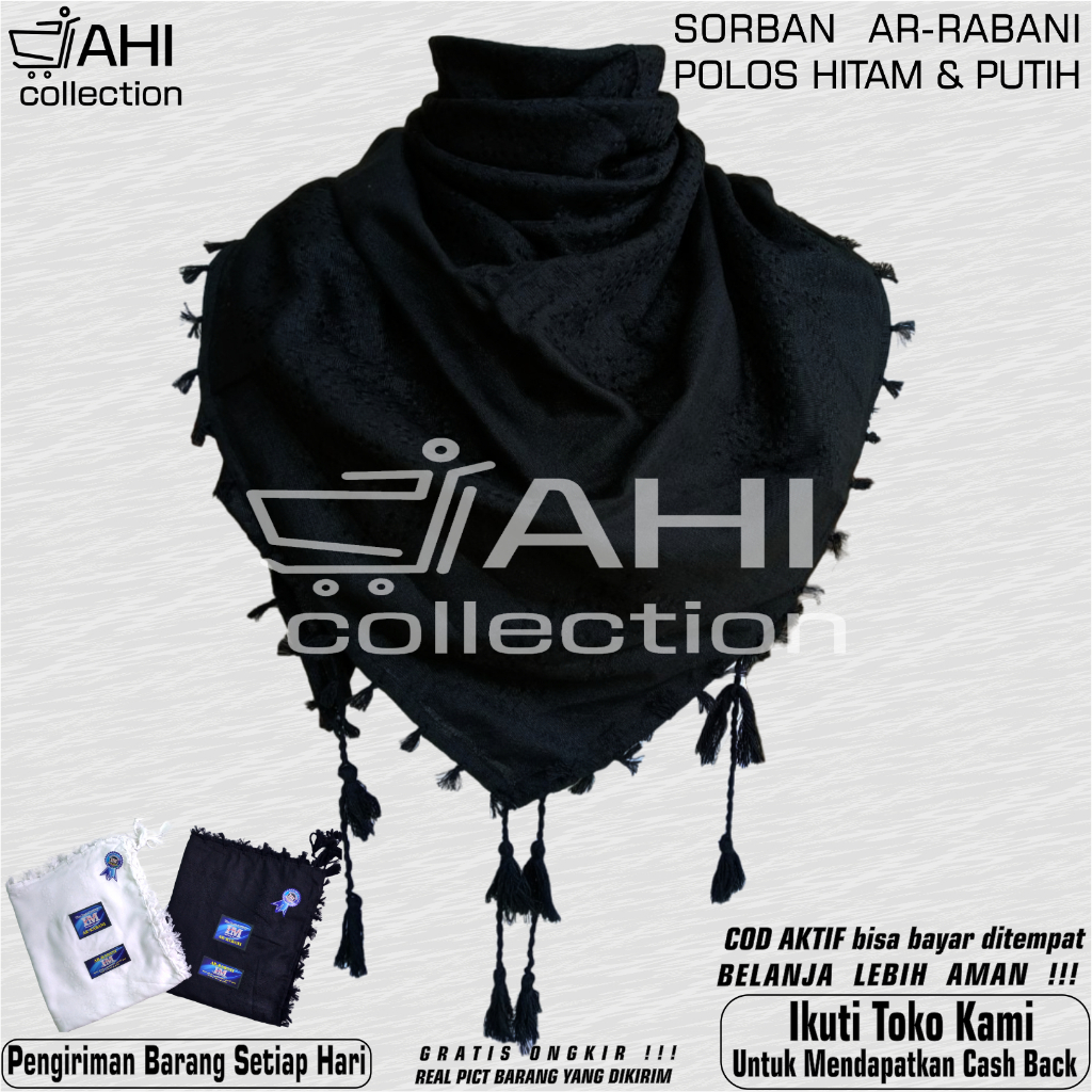 SORBAN SHEMAGH SLAYER HITAM , PUTIH SURBAN RUMBAI ARAB POLOS SORBAN RONCE MURAH