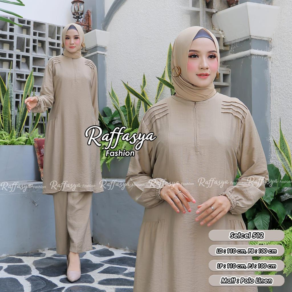 set raffasya tunik dan celana bahan polo linen kode 512