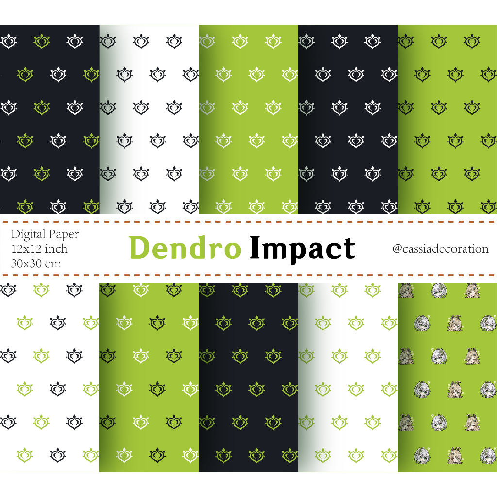 

Dendro Impact DIGITAL PAPER Genshin Impact Elemental Series for scrapbooking, cards, invitations, wrapping, printing, clothing, fabric
