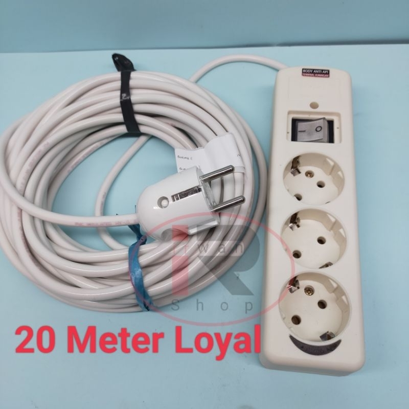 Stop Kontak 3 Lubang + Kabel 20 Meter Full Loyal / Sabungan Kabel 20 Meter