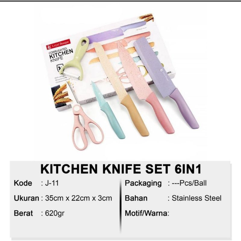 ELDE 1 - PISAU SET 6IN1 / PISAU SET DAPUR / Set Pisau Dapur 6in1 Stainless Kitchen Knife Set / Pisau Jerami