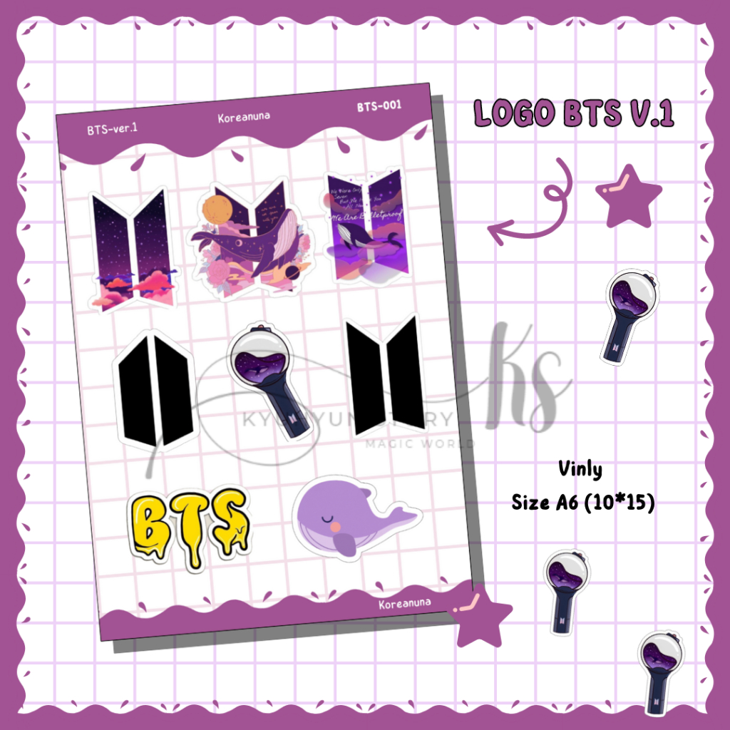 Sticker Kpop Logo BTS Army Stiker Bities Vinly Deco Aesthetic Jurnal Hp Tumbler Murah Berkualitas