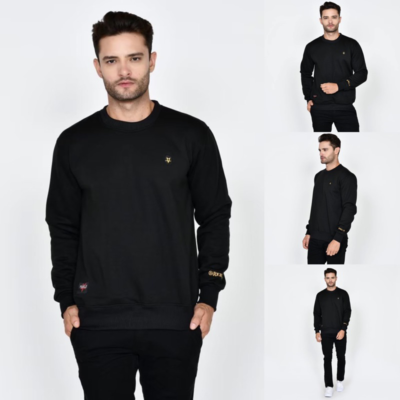 Sweater Pria Basic Crewneck Hangat Polos Casual Bordir Hijau Original Premium Bisa COD