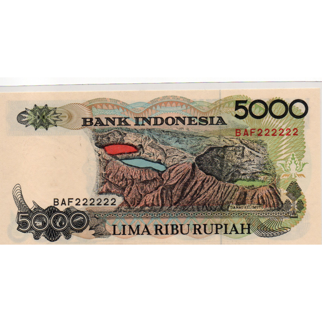Uang Kuno Nomor Cantik BAF222222 Indonesia 5000 Rupiah 1992 (UNC)