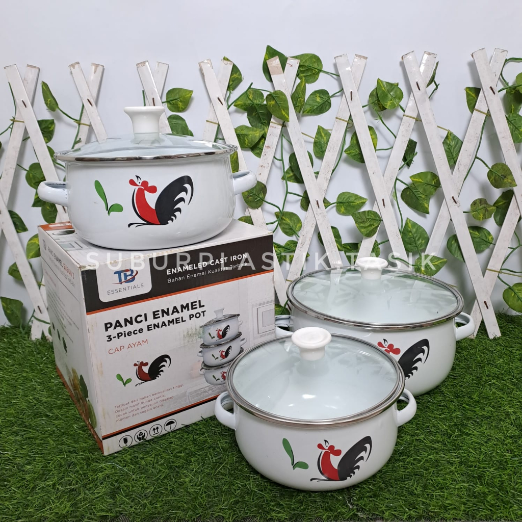 Panci Enamel Cap Ayam Susun 3 | Cookware Set | 3-Piece Enamel Pot | Multifungsi | BPA Free | Food Gr