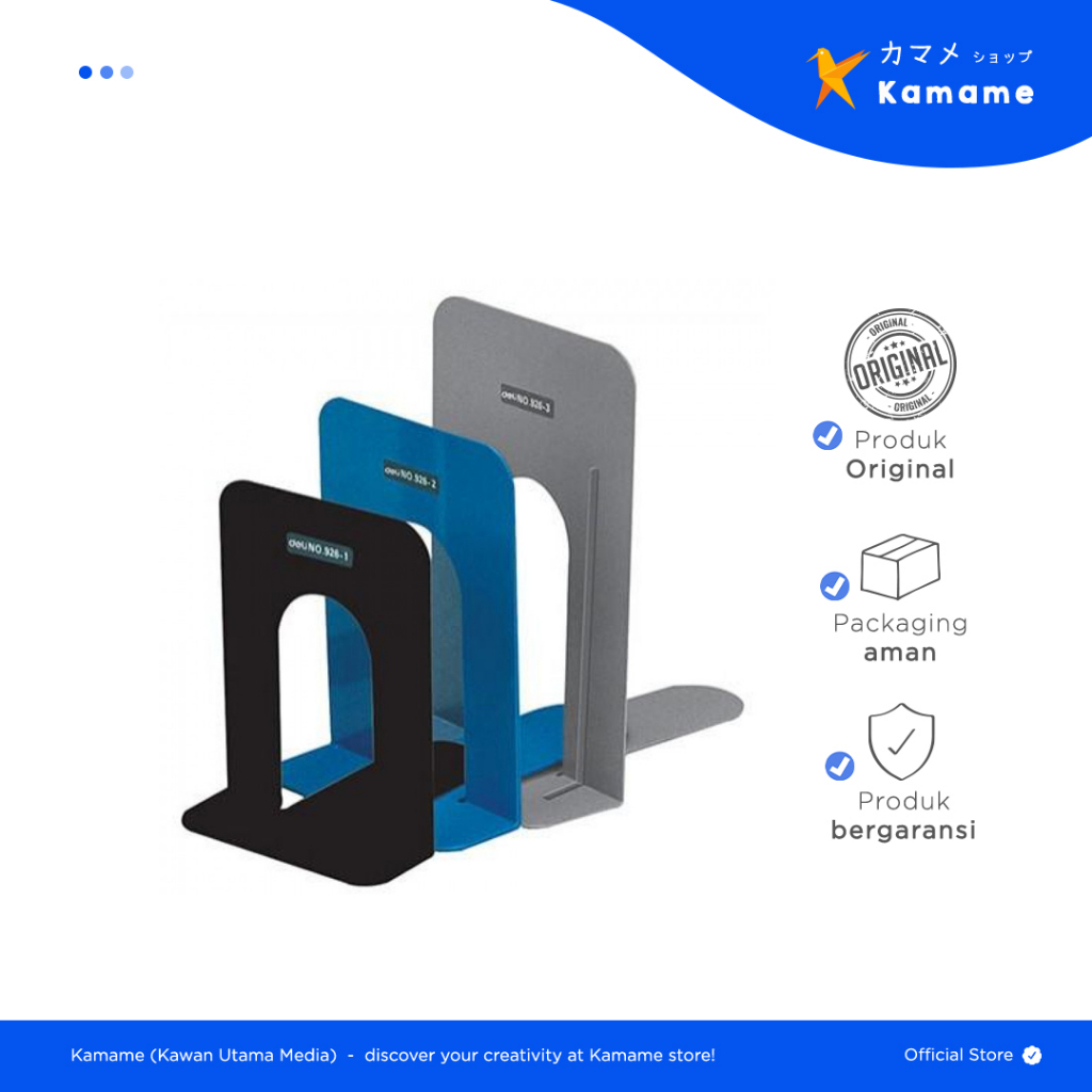 

Deli Book End - Penahan Buku Logam Metal Ukuran E9263,E9262,E9261 - Kamame