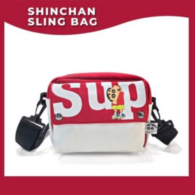 Shinchan Summer Sling Bag Warna Merah Bahan Kanvas Original