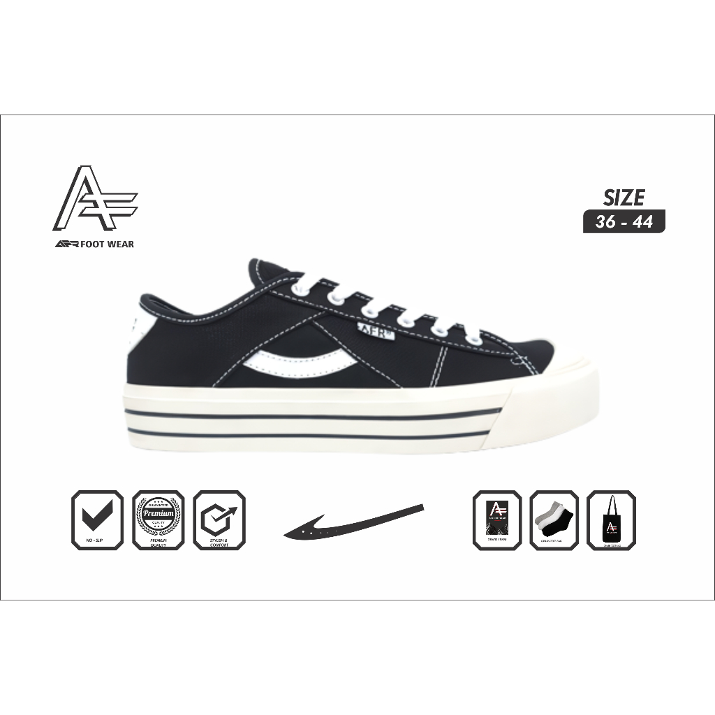 SEPATU PRIA WANITA AFR RETRO BLACK WHITE LOKAL BRAND ORIGINAL