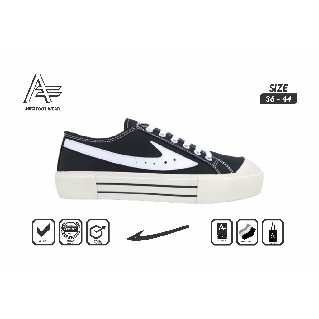 SEPATU PRIA WANITA AFR NOLEDS BLACK WHITE LOKAL BRAND ORIGINAL