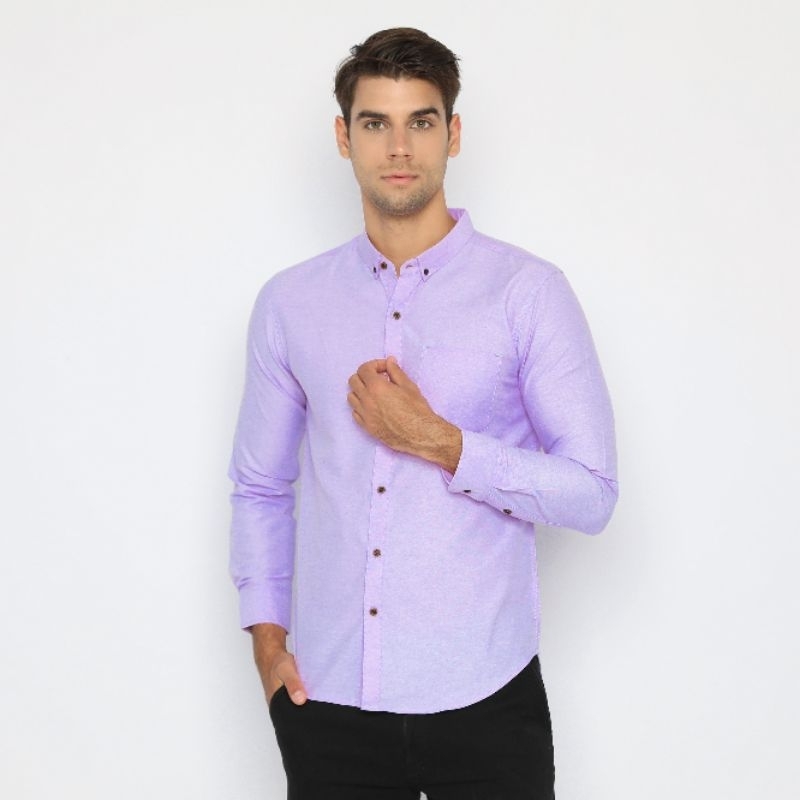 Kemeja polosan pria lilac | Kemeja pria casual