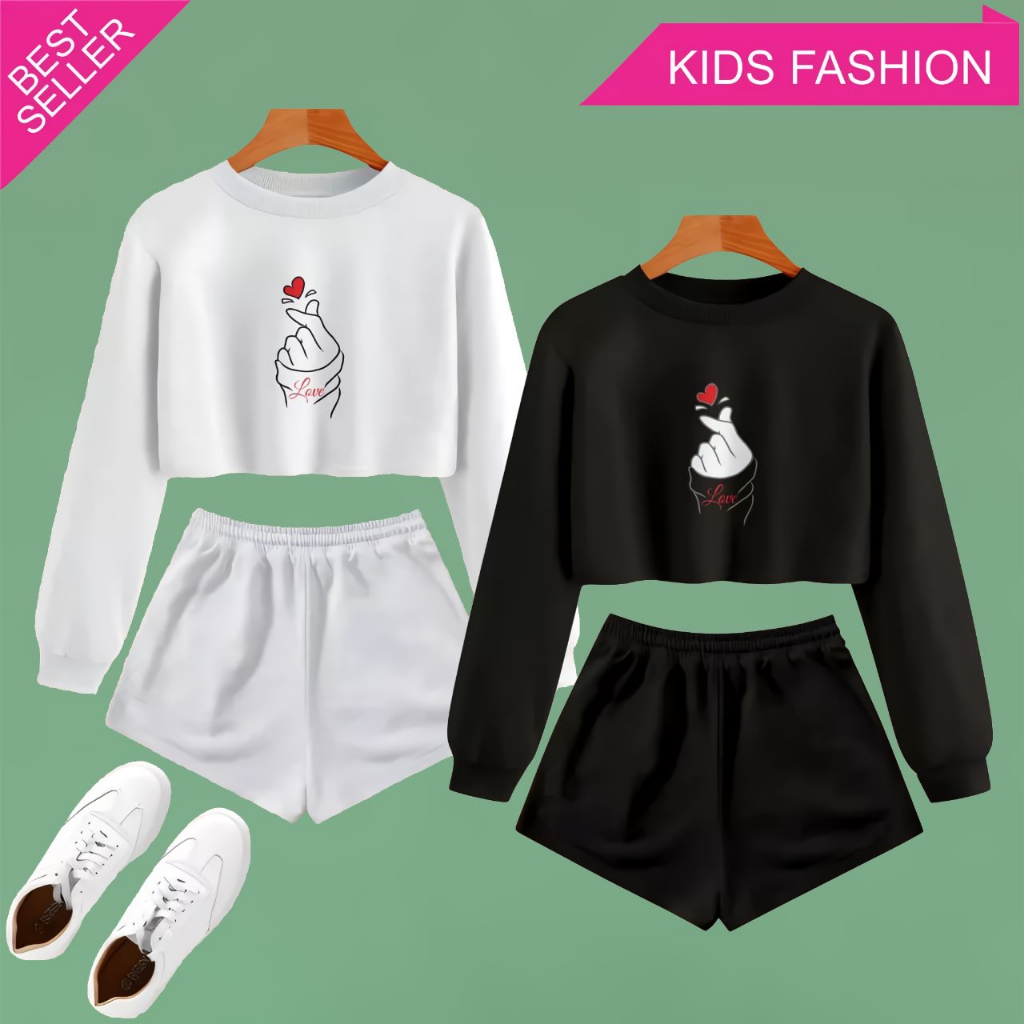 SETELAN ANAK PEREMPUAN CROP TOP USIA 2-9 TAHUN MOTIF BIU BIU