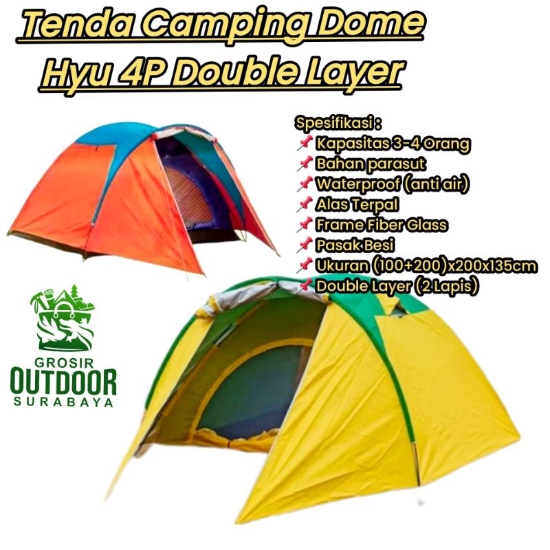 Tenda kemping camping berkemah hyu kapasitas 4 double layer | Tenda hyu original | Tenda murah