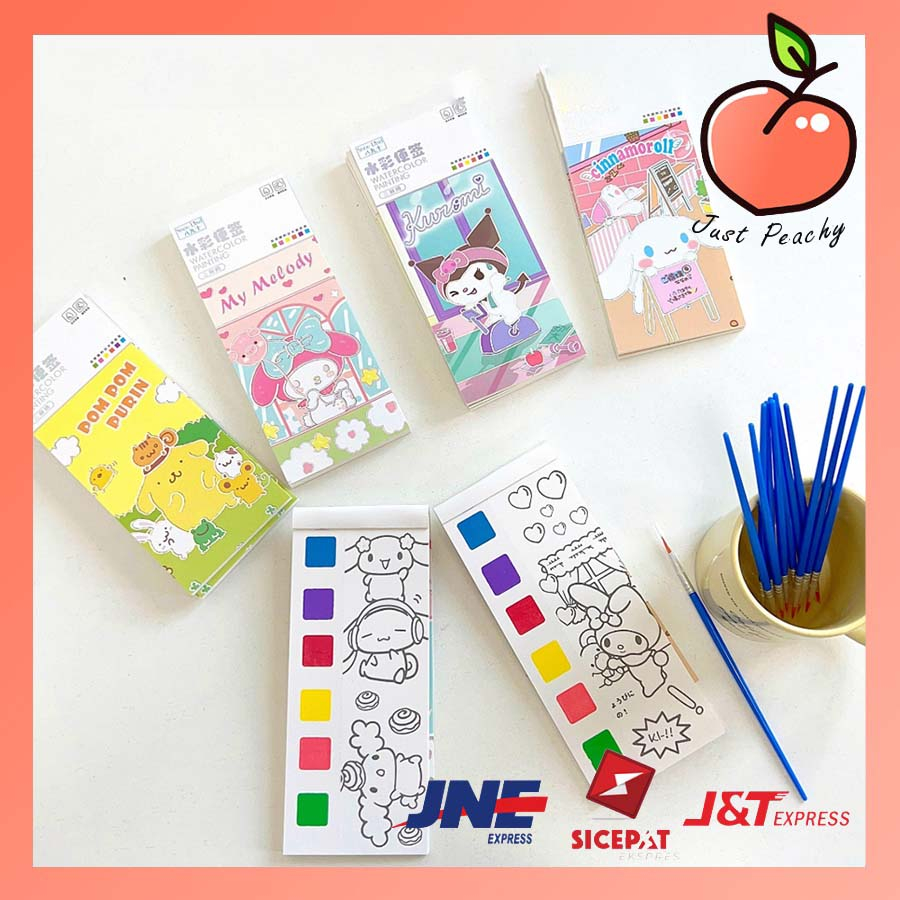 

Buku mewarnai Pocket coloring book anak Cat Air Kreatif Portable watercolor Bookmark karakter viral kado ulang tahun