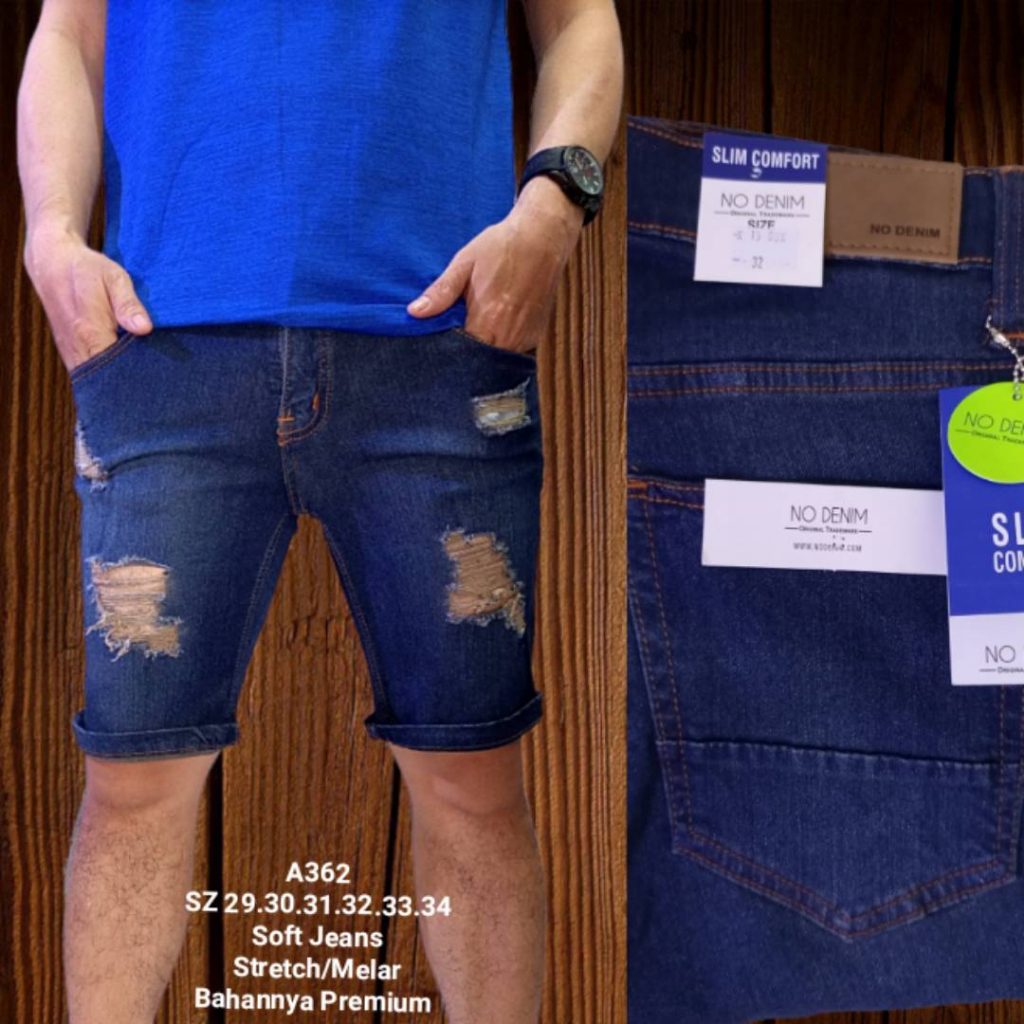 Celana Pendek Pria NO Denim Motif Sobek Warna Coklat Premium