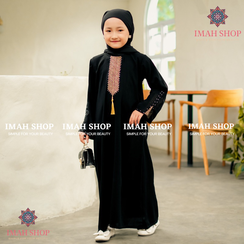 Abaya Gamis Anak Perempuan Maxi Dress Arab Saudi Bordir Zephy Turki Umroh Dubai Turkey India Wanita Hitamjo Haidy Kids By Imah Shop