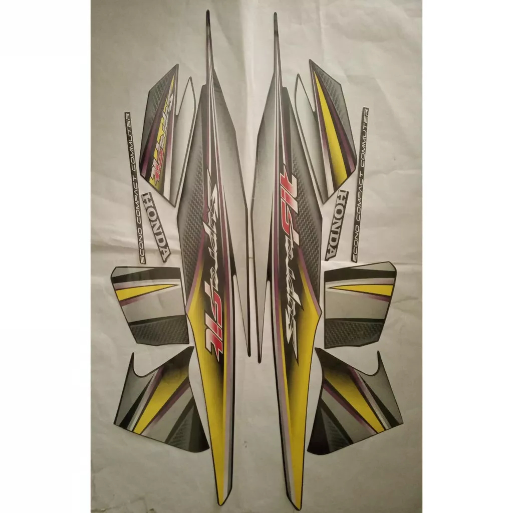 stiker striping honda supra fit new 2006 hitam corak kuning lis body original