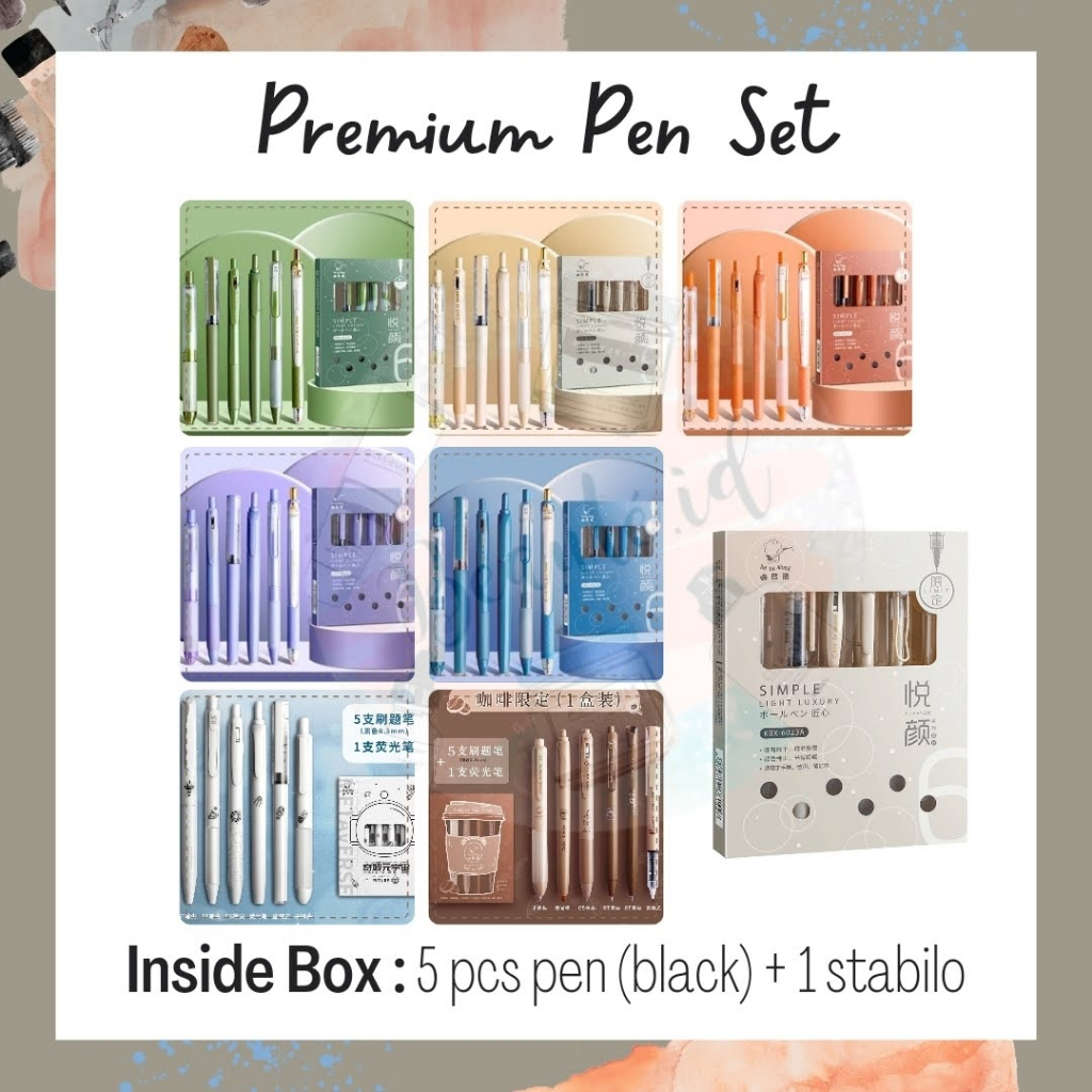 

Pulpen Set Premium 5 Pulpen Black Ink + 1 Stabilo Warna ATK Perlengkapan Menulis Pena Ballpoint 0.5mm Berkualitas Elegan Simple Untuk Hadiah Gift Souvenir Sekolah Kuliah Kerja Kantor Anak Atau Dewasa