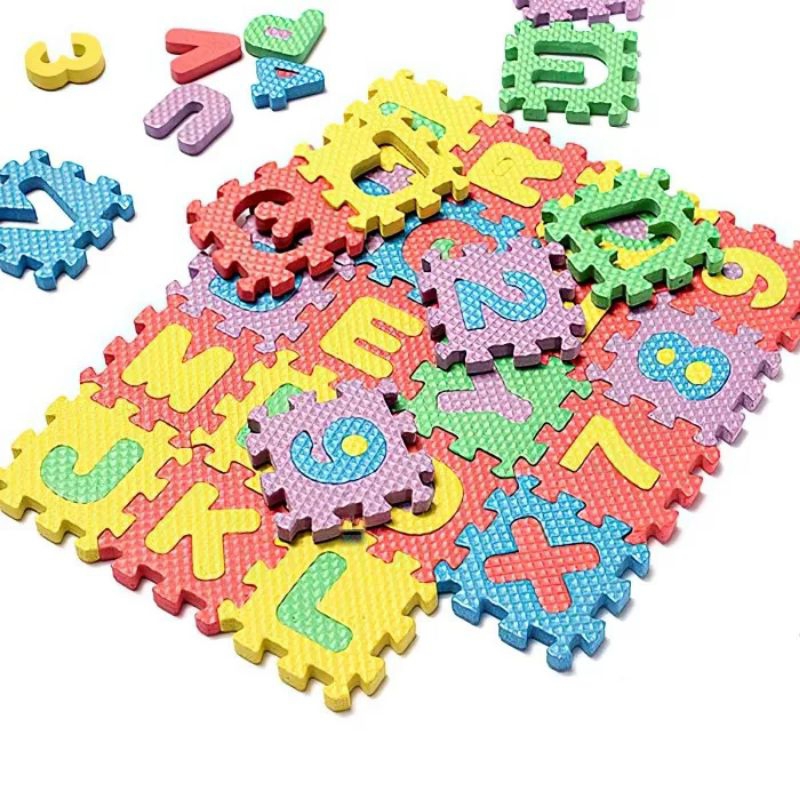 mainan edukasi anak puzzle spon 42pcs / puzzle balok / belajar mengenal huruf dan angka alfabet busa