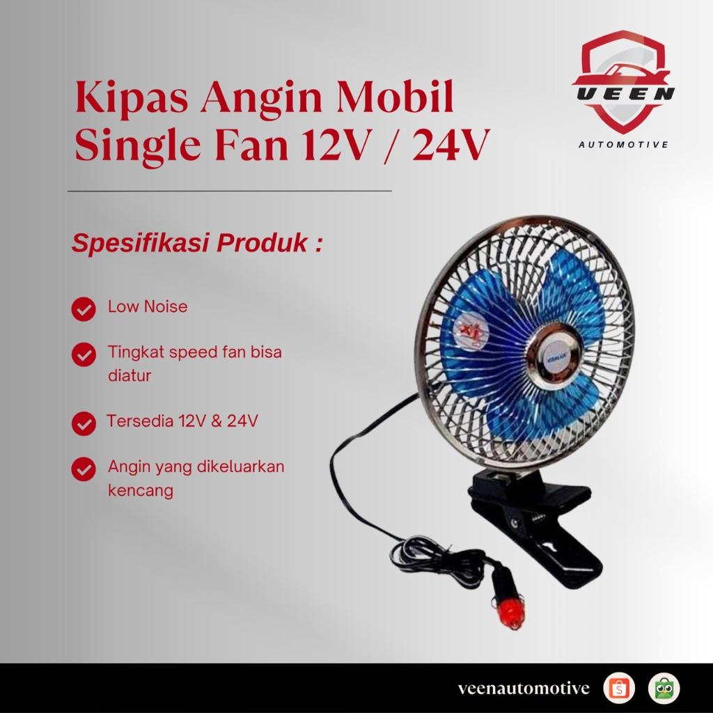Kipas Angin MobilTruk Single Fan 12V 24V / Kipas Angin Engkel Mobil Truk