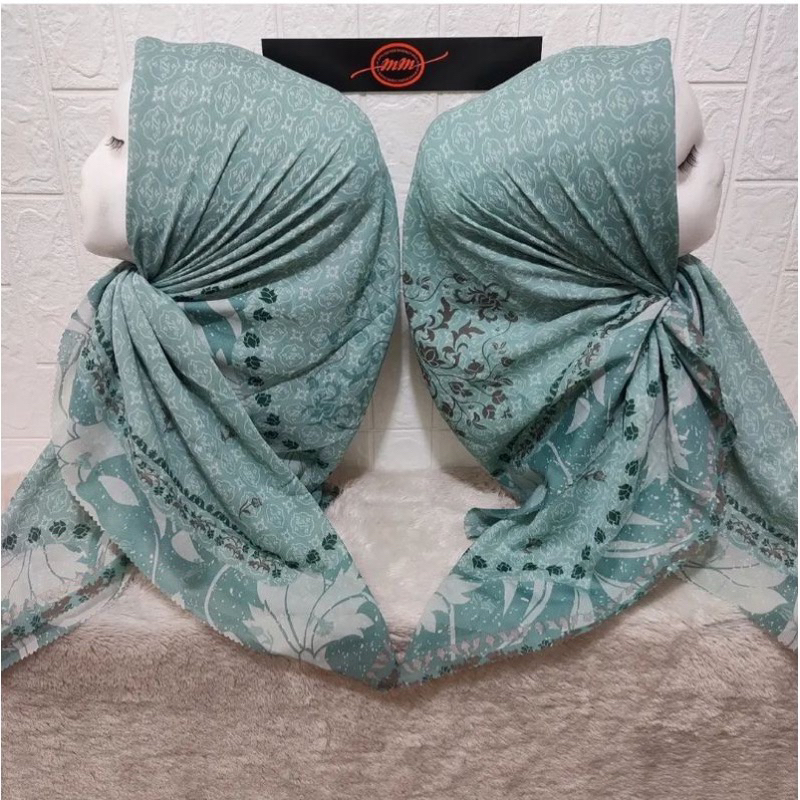 Hijab Segi Empat Voal Motif LCB Warna Tosca Jilbab Terbaru