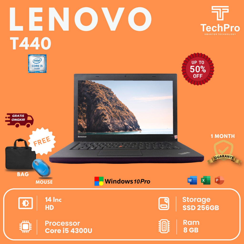 Orignal Laptop Lenovo Thinkpad T440 Core i5 Gen 4 (RAM 8GB DDR3L SSD 256GB) Display 14' MEWAH LAPTOP