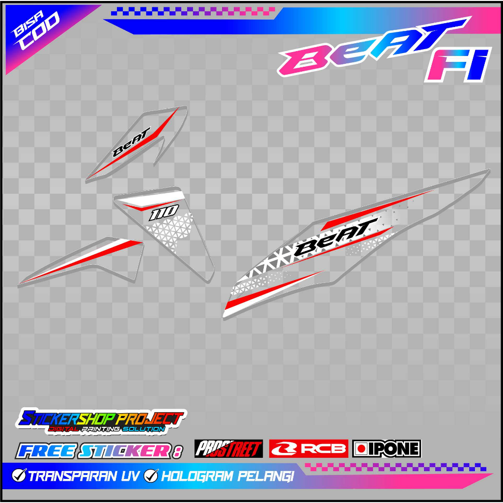 STRIPING VARIASI MOTOR BEAT FI TRANSPARANT UV / STIKER LIST MOTOR BEAT FI HOLOGRAM PELANGI