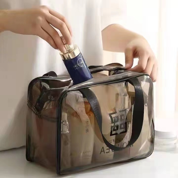Tas peralatan mandi Tas Kosmetik Portable travel pouch Model Transparan Bahan Plastik untuk Travel A