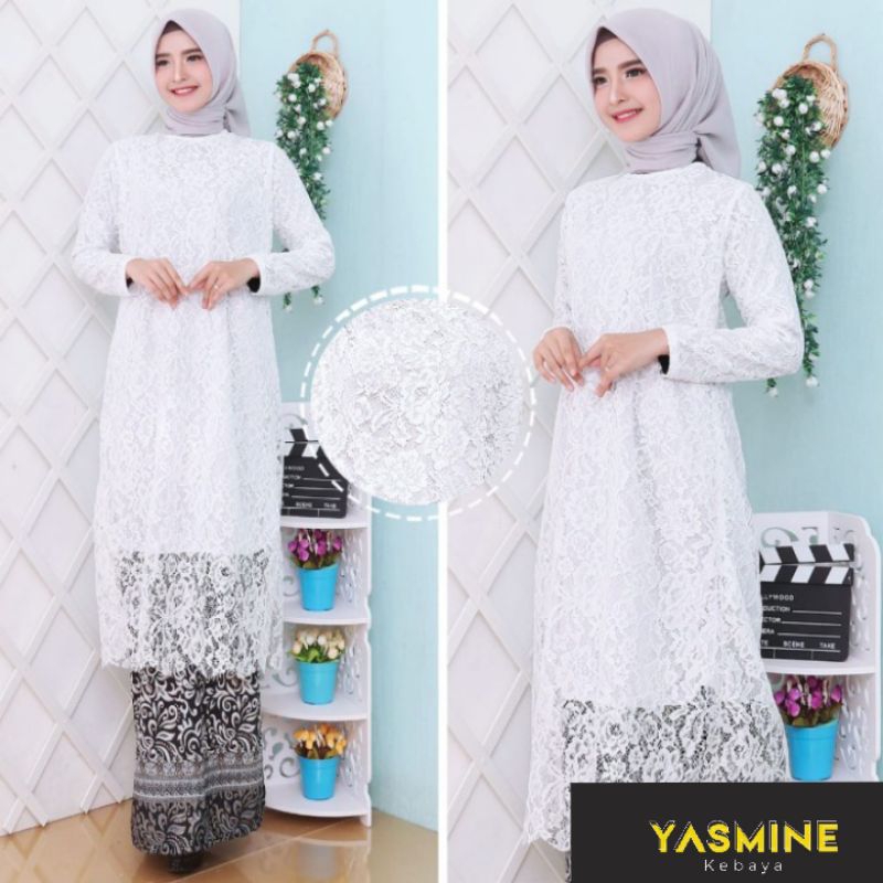 Set kebaya tunik  brukat modern / kebaya modern / kebaya brukat / kebaya putih